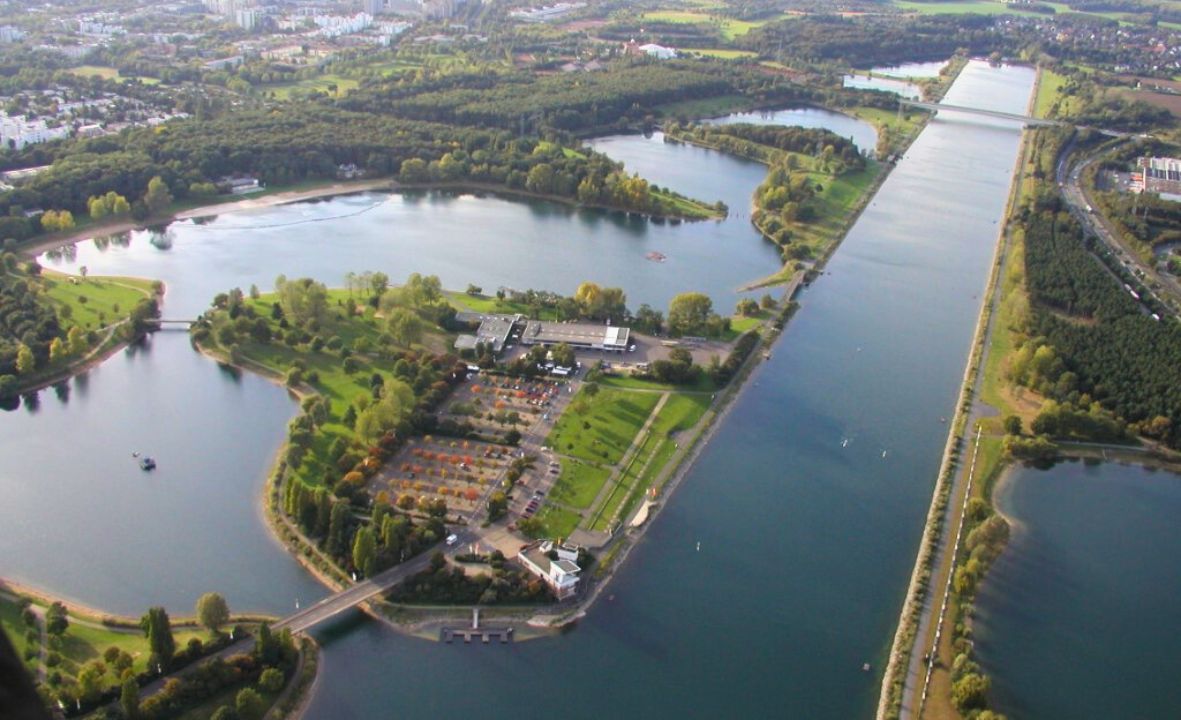 Drohnenaufnahme vom Gelände des Fühlinger Sees Drohnenaufnahme vom Gelände des Fühlinger Sees